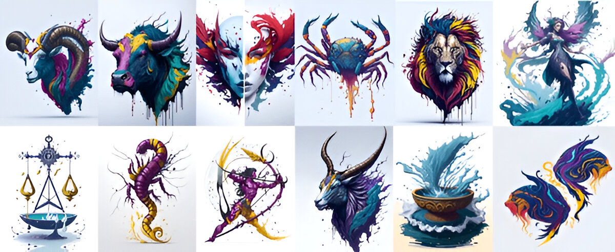 Complete set of all twelve Zodiac Signs