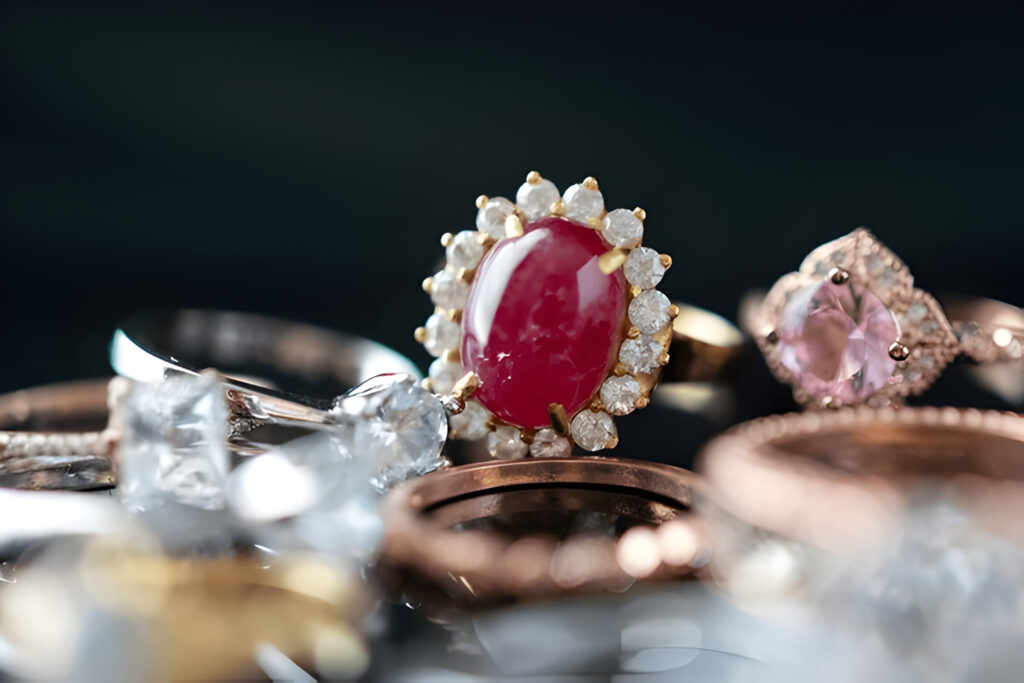big red ruby ring with jewelry background