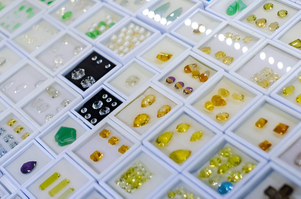 Different  faceted gemstone for sale in the jewelry store.