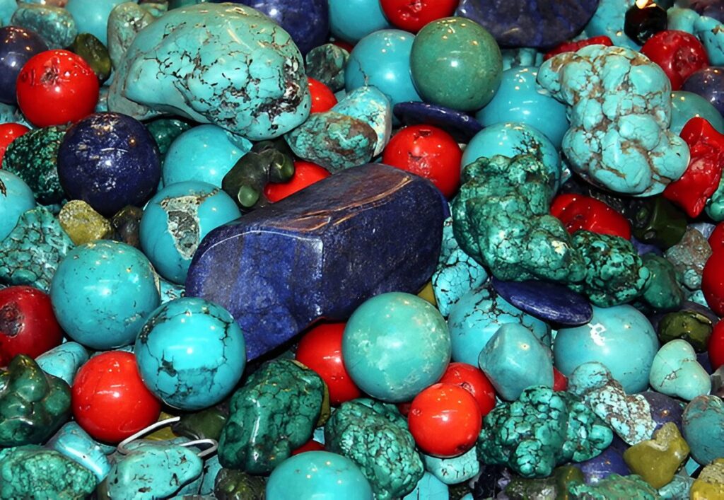 Ornamental turquoise gem and other gemstones